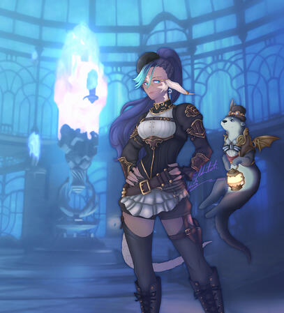 Full Rendered Partial Commission with Small Pet + Background supplied